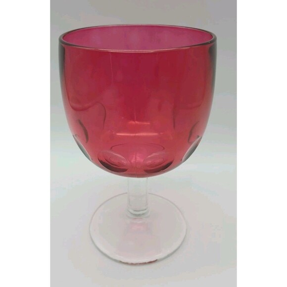 Vintage Bartlett Collins Cranberry Ruby Red Flash Water Glass Goblet Clear Stem - Picture 1 of 5